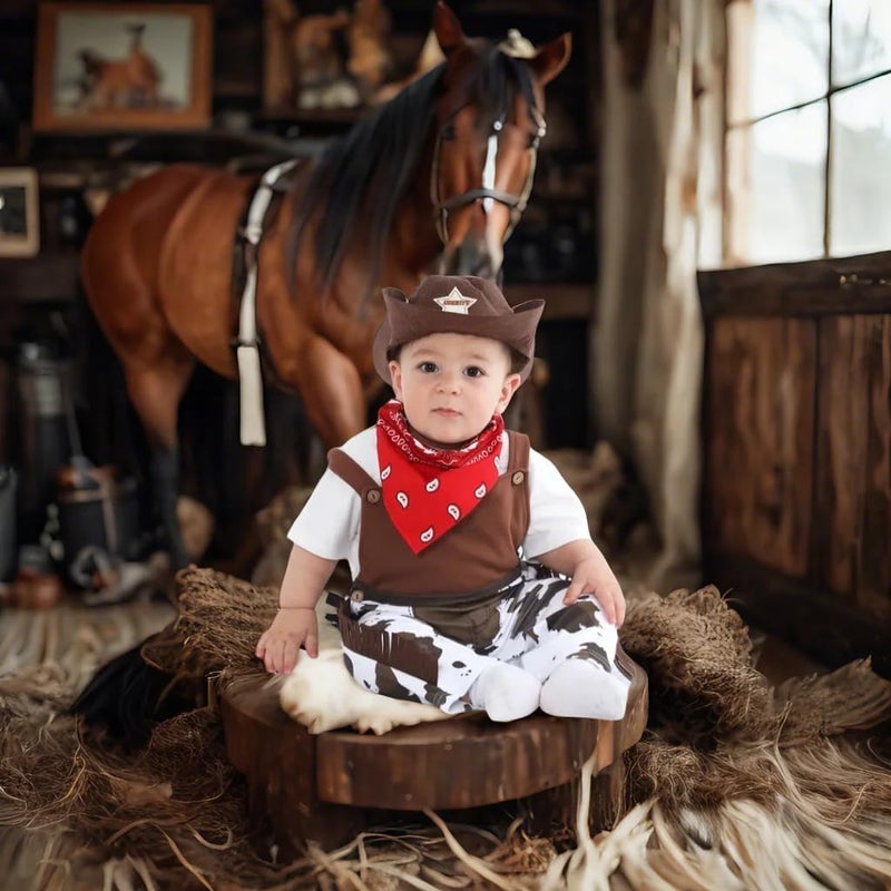 A&J DESIGN Baby Boys' Western Cowboy Romper Sets with Scarf and Hat - Image 4